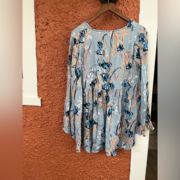 Free People Blue Floral Long Sleeve Tunic Top Size Small Bohemian Hippie - Picture 5 of 5